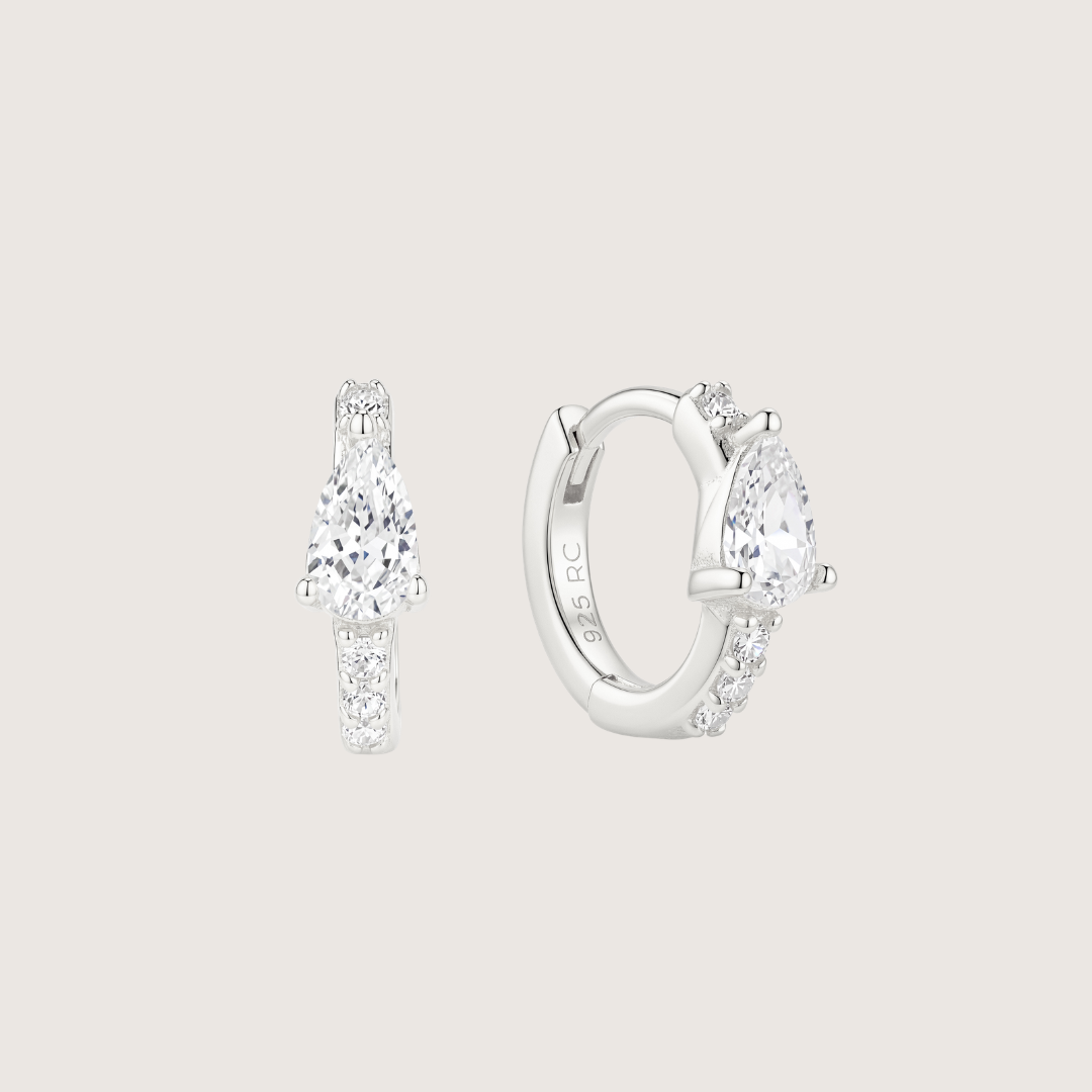 Silver Crystal Teardrop Huggies