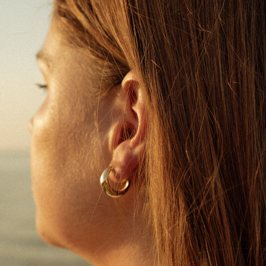 18 karat gold plated bold stud hoop earrings