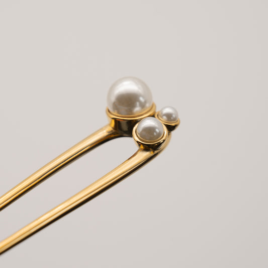 Triple Pearl Gold French Hair Pin