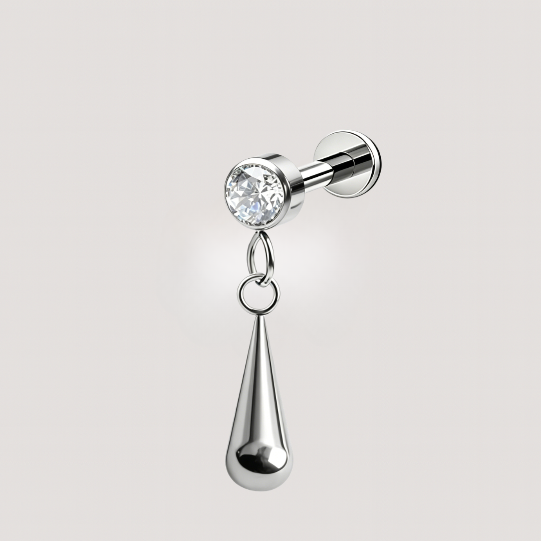 Silver Gem Drop Flat Back Barbell