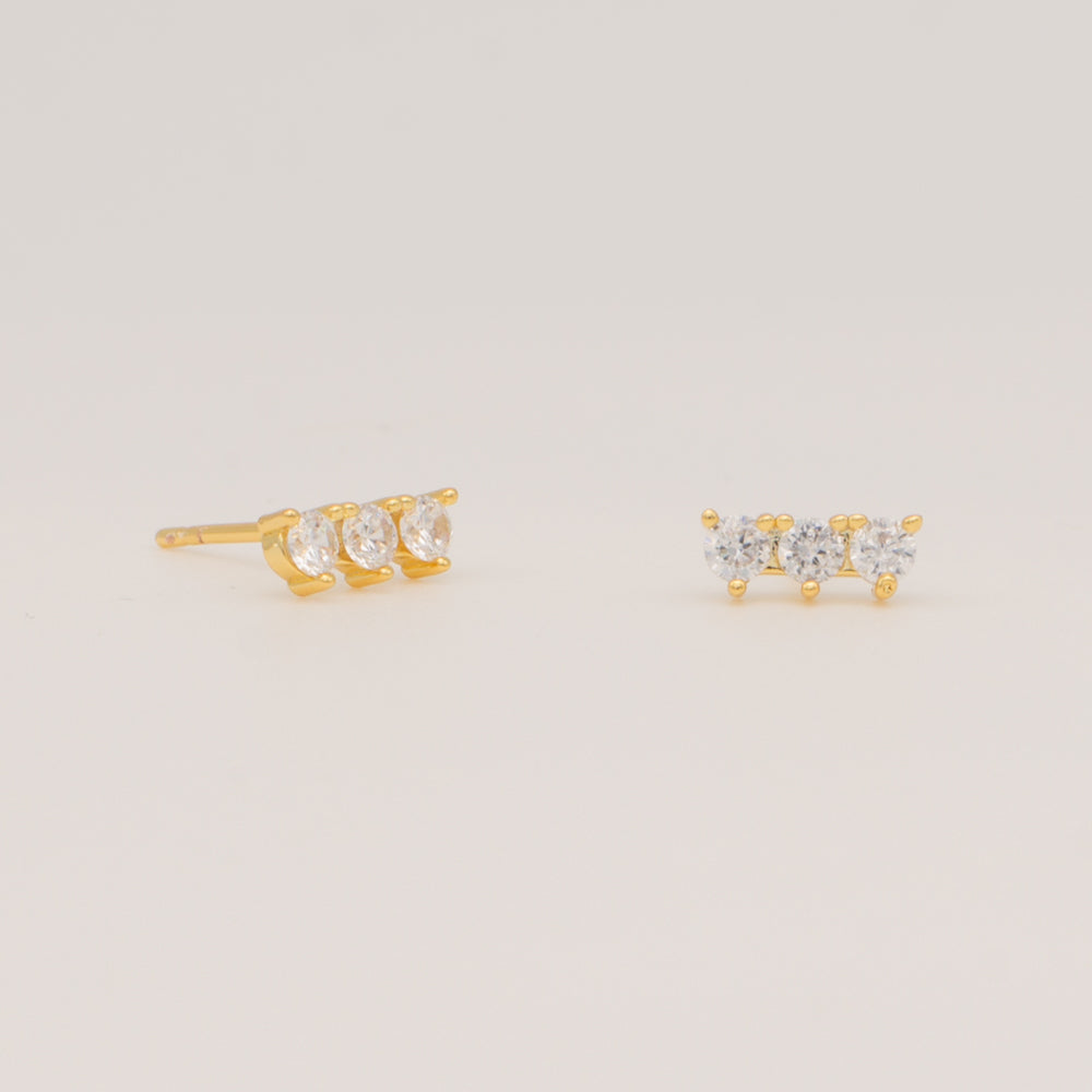 Triple Gem Stud Earring
