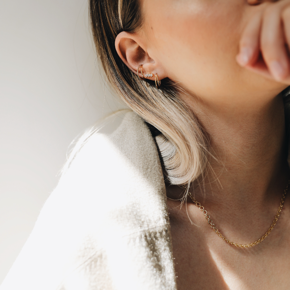 Triple Gem Stud Earring