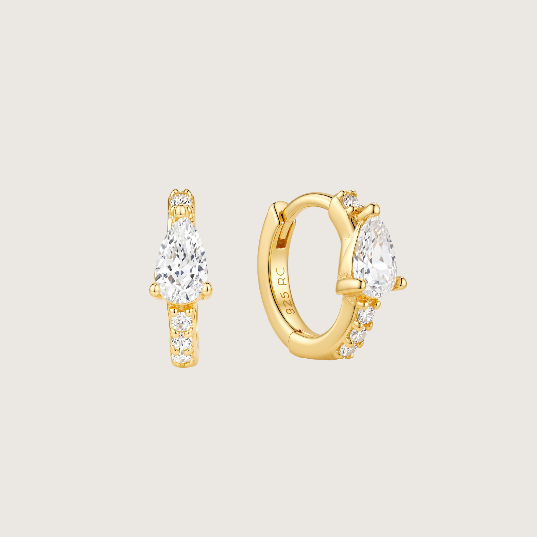 Gold Crystal Teardrop Huggies