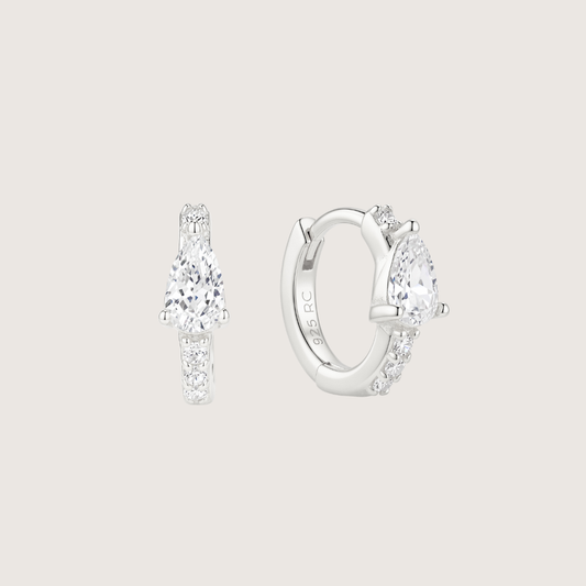 Silver Crystal Teardrop Huggies