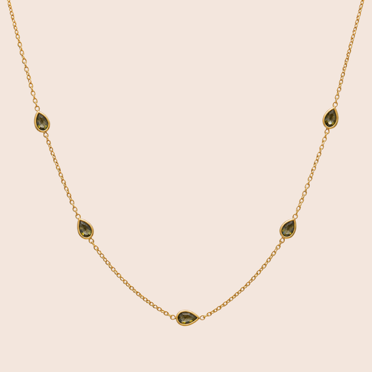 Olive Teardrop Chain Necklace