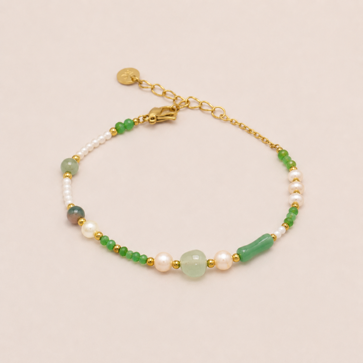 Green Jade & White Moon Gemstone Bracelet