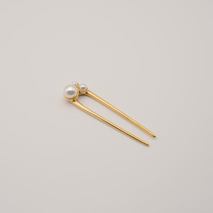 Triple Pearl Gold French Hair Pin