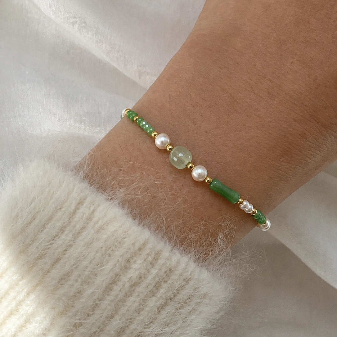 Green Jade & White Moon Gemstone Bracelet
